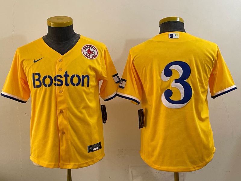 Youth 2025 Boston Red Sox #3 No Name Yellow City Edition Nike MLB Jersey style 07
